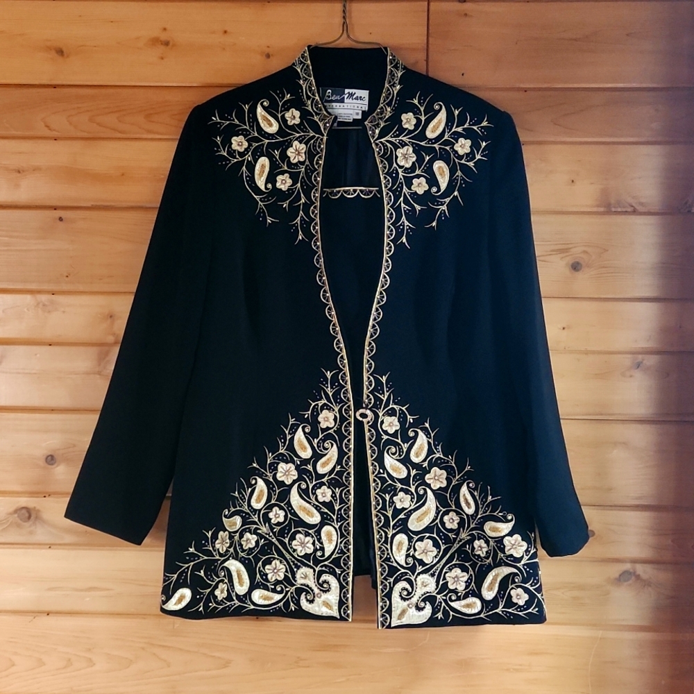 Vintage Ben Marc Int'l Embroidered Embellished Suit Blazer Size 18
